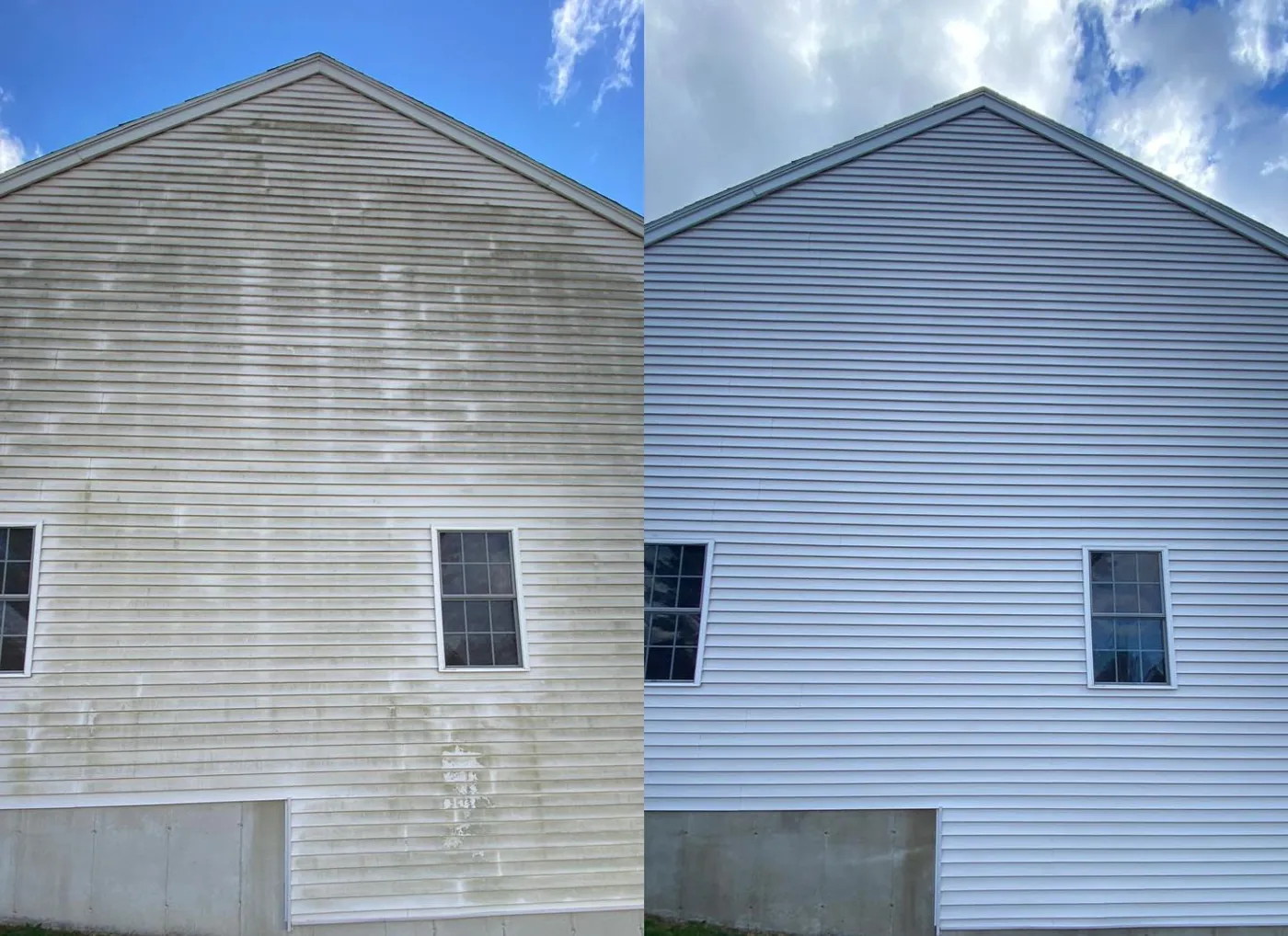 SurfacePro technician soft washing vinyl siding on a house